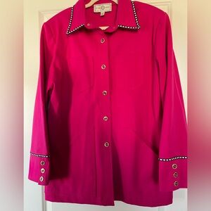 Chic Bright Pink Snap Front Jacket